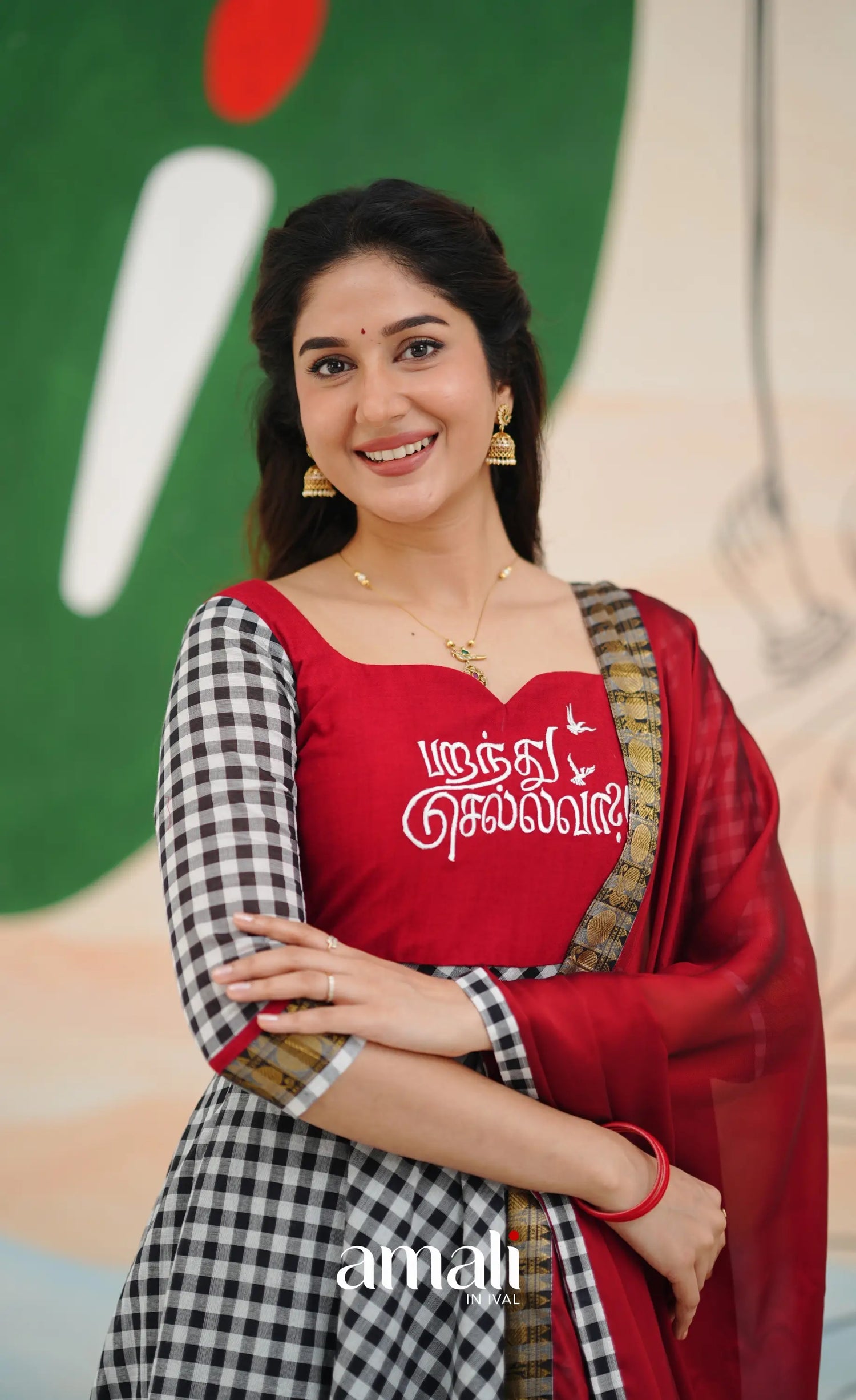 Red and Black Chettinad Cotton Anarkali Anarkalis