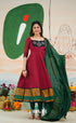 Red and Bottle Green Chettinad Cotton Anarkali Anarkalis
