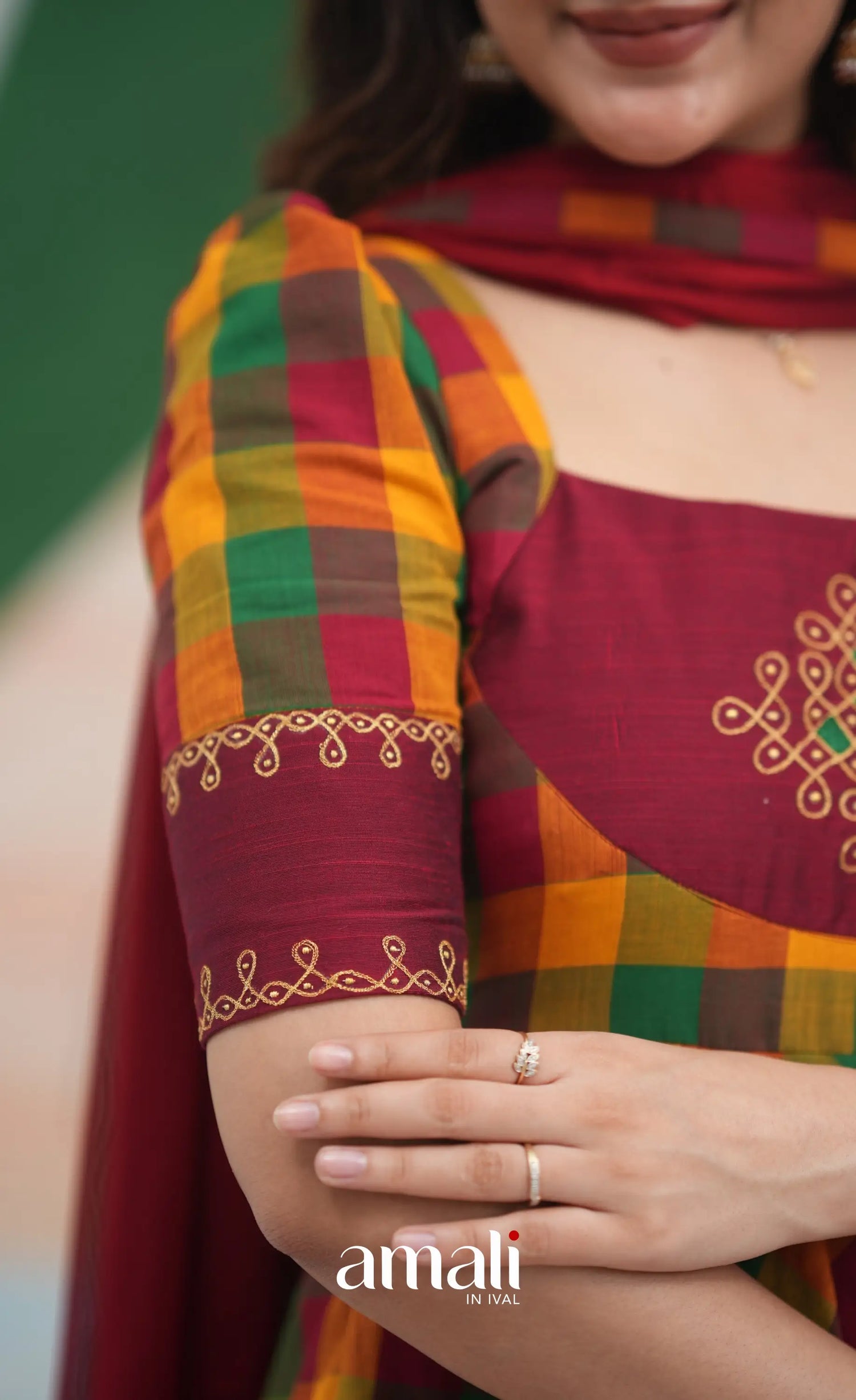 Red and Bottle Green Kandangi Checks Cotton Anarkali Anarkalis