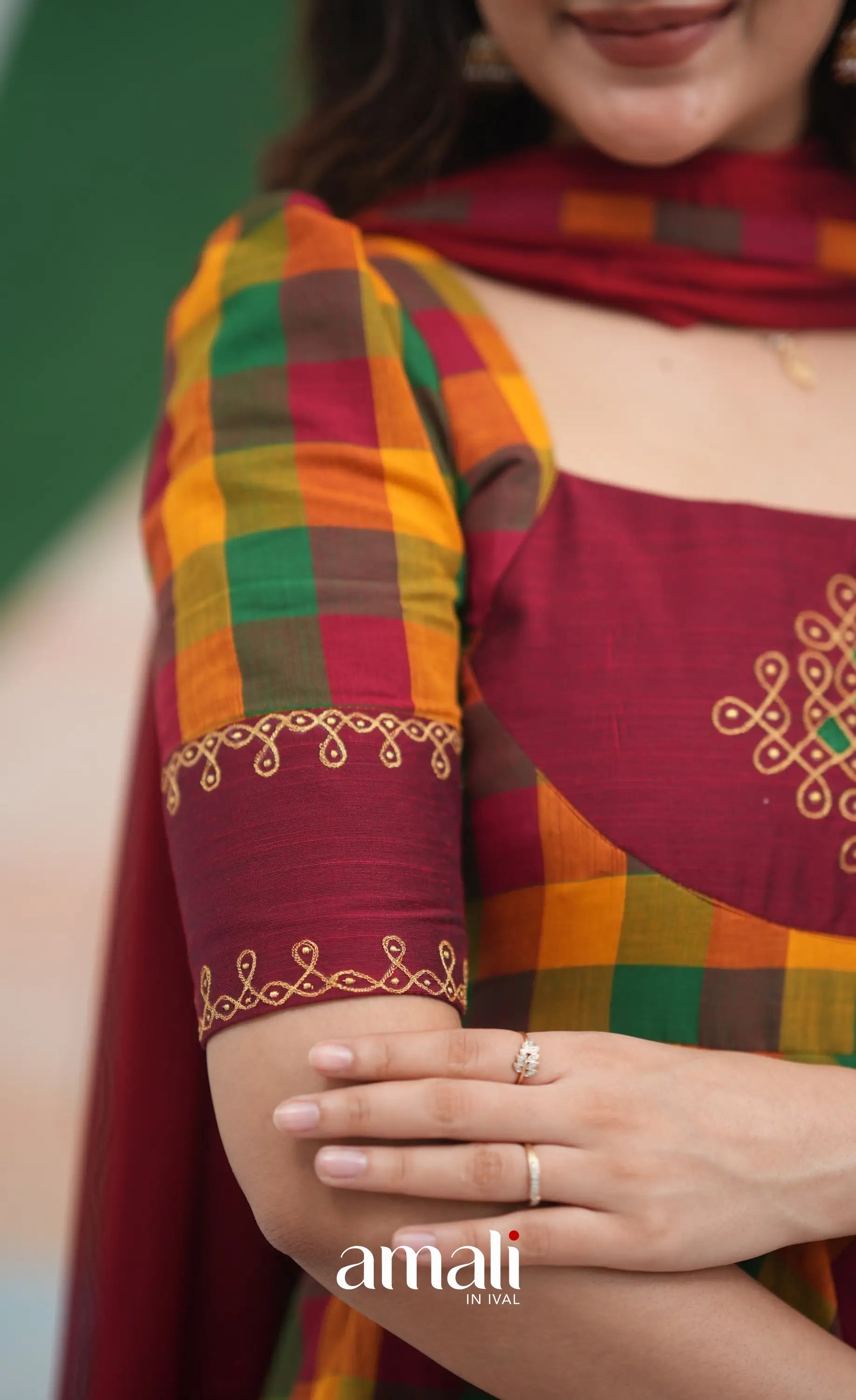 Red and Bottle Green Kandangi Checks Cotton Anarkali Anarkalis