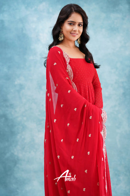 Red Georgette Anarkali Anarkalis