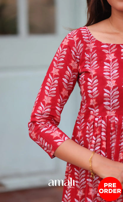 Red Jaipur Hand Block-Printed Short Top PREORDER - salwar