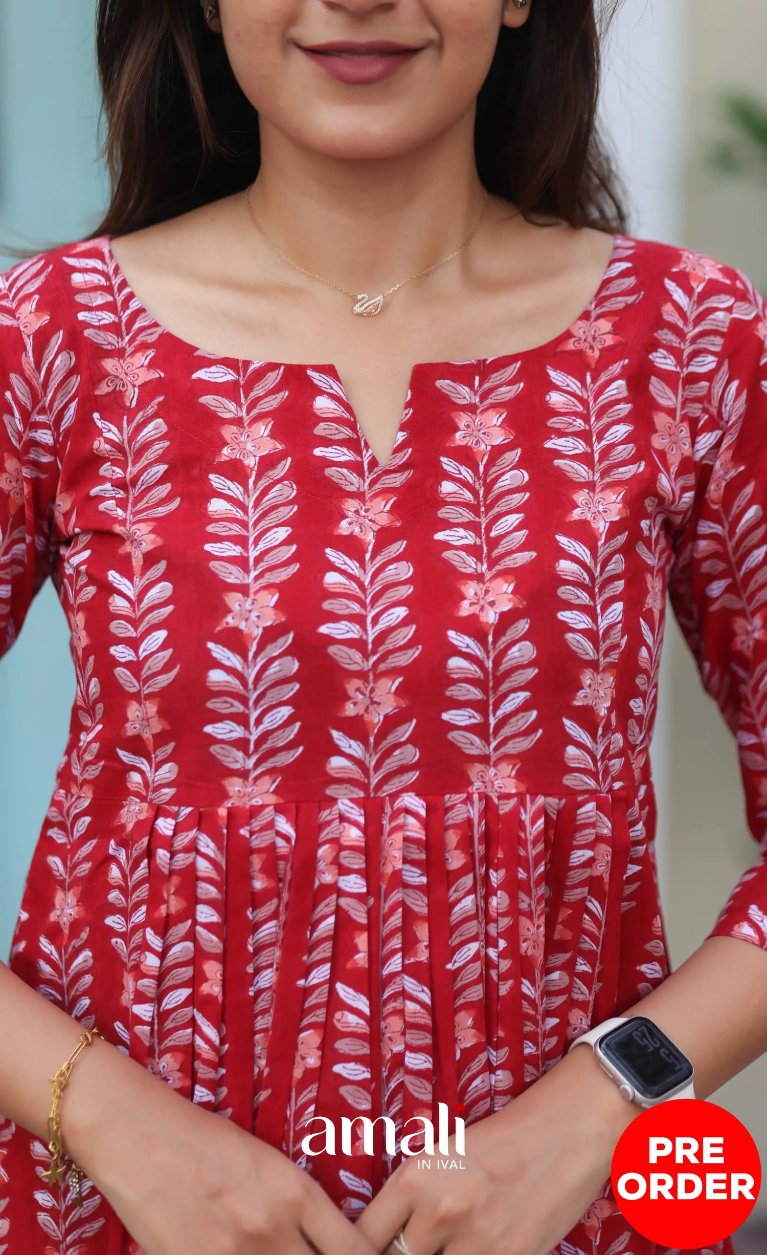 Red Jaipur Hand Block-Printed Short Top PREORDER - salwar