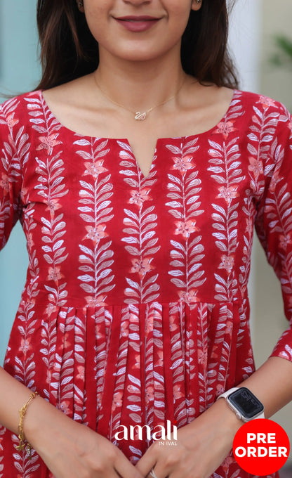 Red Jaipur Hand Block-Printed Short Top PREORDER - salwar