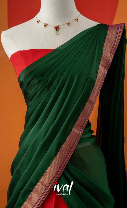 Red with Bottle Green Semi-Stitched Cotton Halfsaree Half Sarees