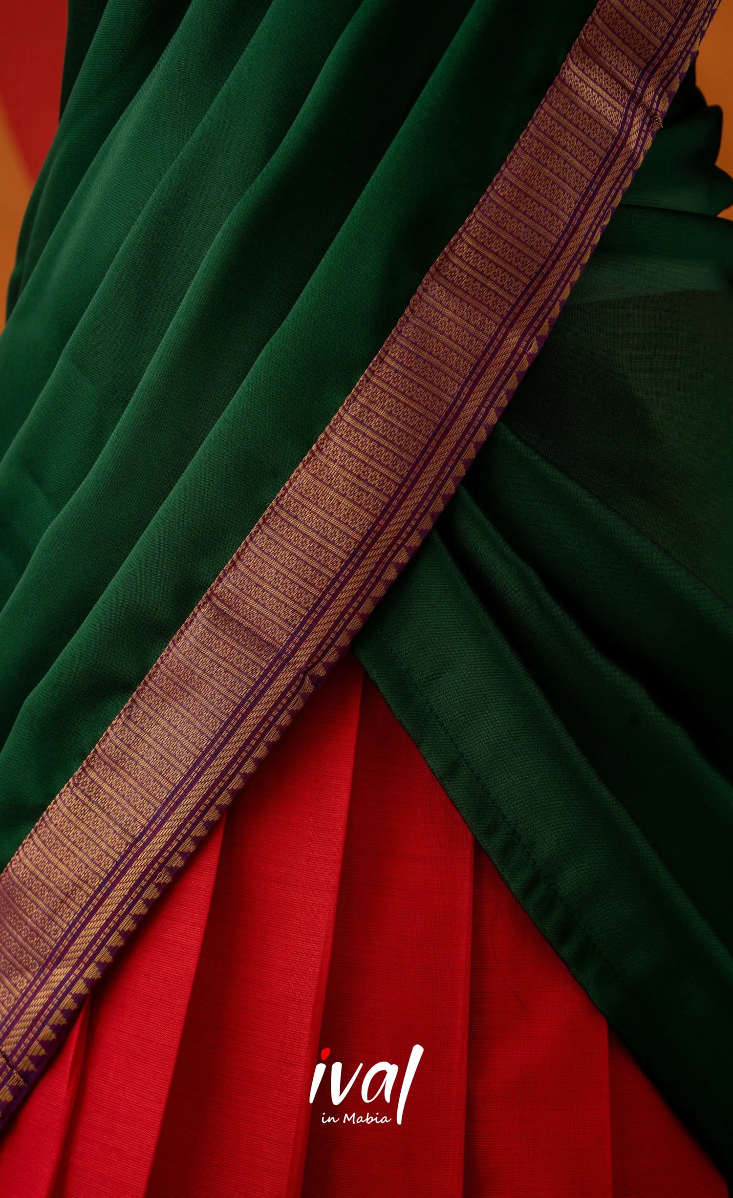 Red with Bottle Green Semi-Stitched Cotton Halfsaree Half Sarees