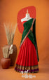 Red with Bottle Green Semi-Stitched Cotton Halfsaree Half Sarees