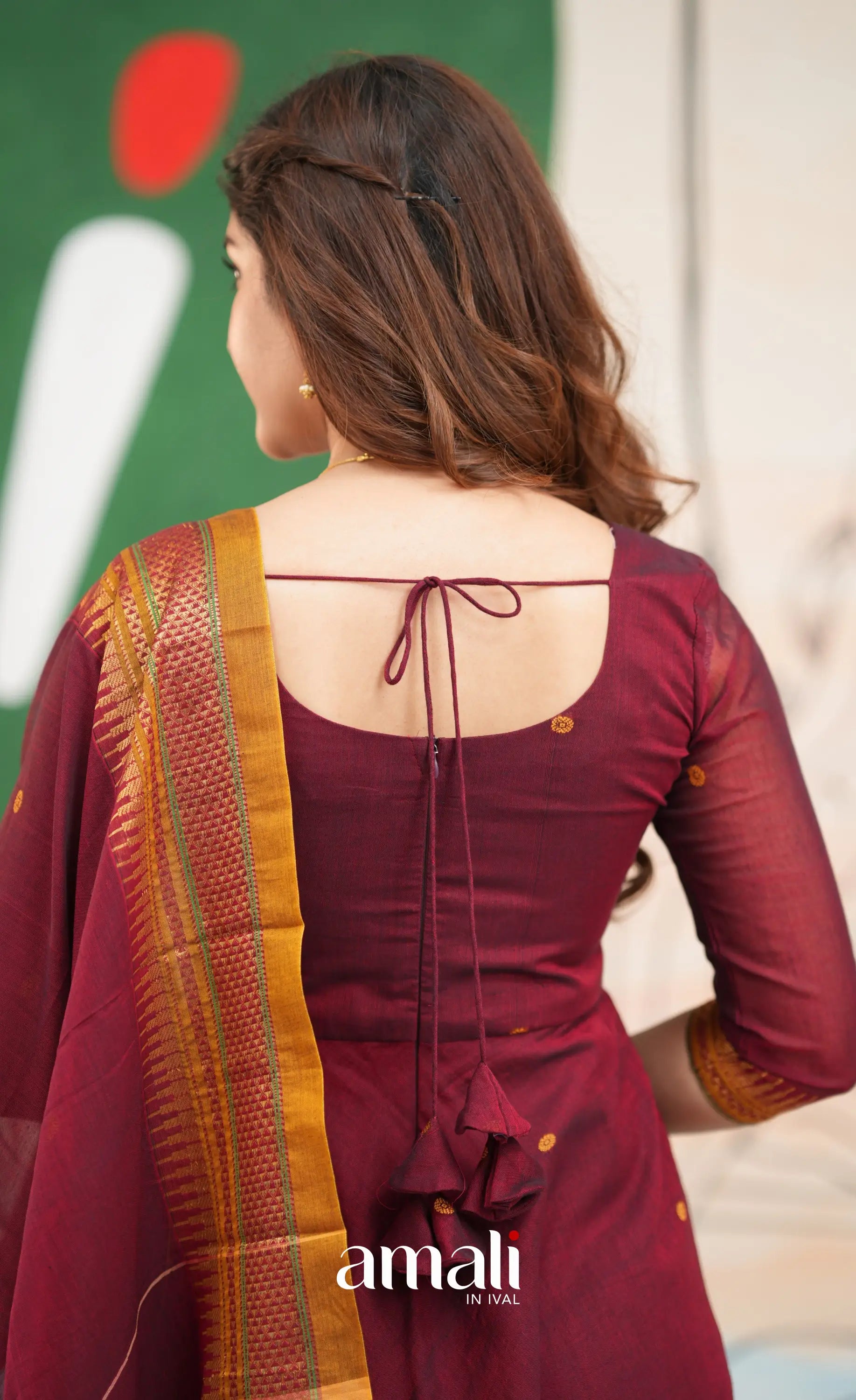 Reddish maroon and Mustard yellow Narayanpet Cotton Anarkali - Anarkalis