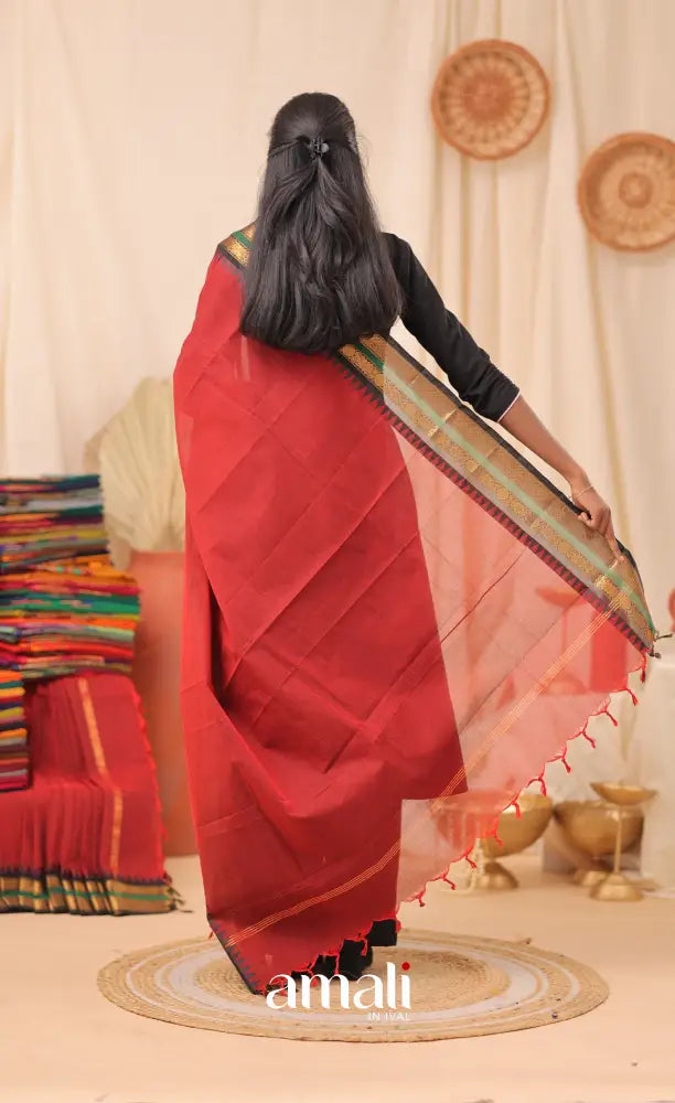 Reddish Maroon With Black Chettinad Cotton Dupatta salwar