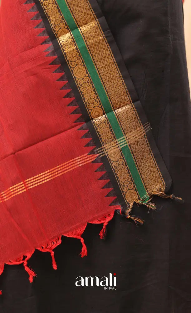 Reddish Maroon With Black Chettinad Cotton Dupatta salwar
