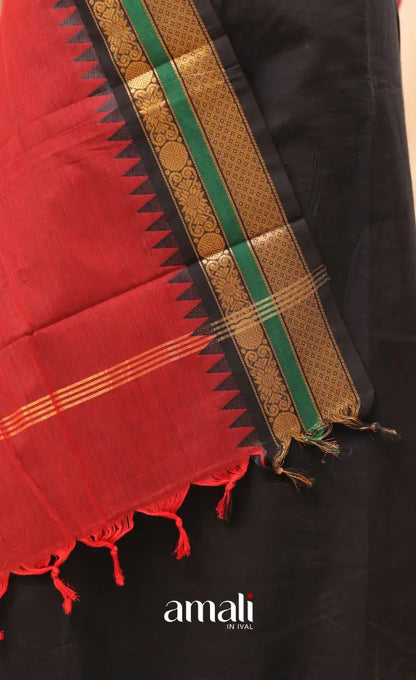 Reddish Maroon With Black Chettinad Cotton Dupatta salwar