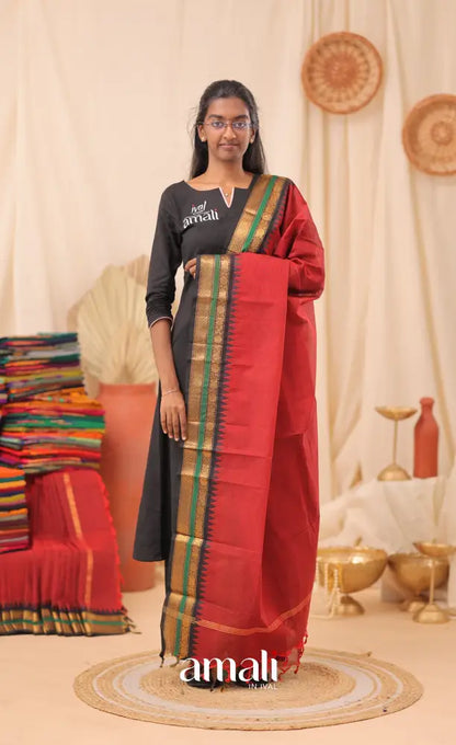 Reddish Maroon With Black Chettinad Cotton Dupatta salwar