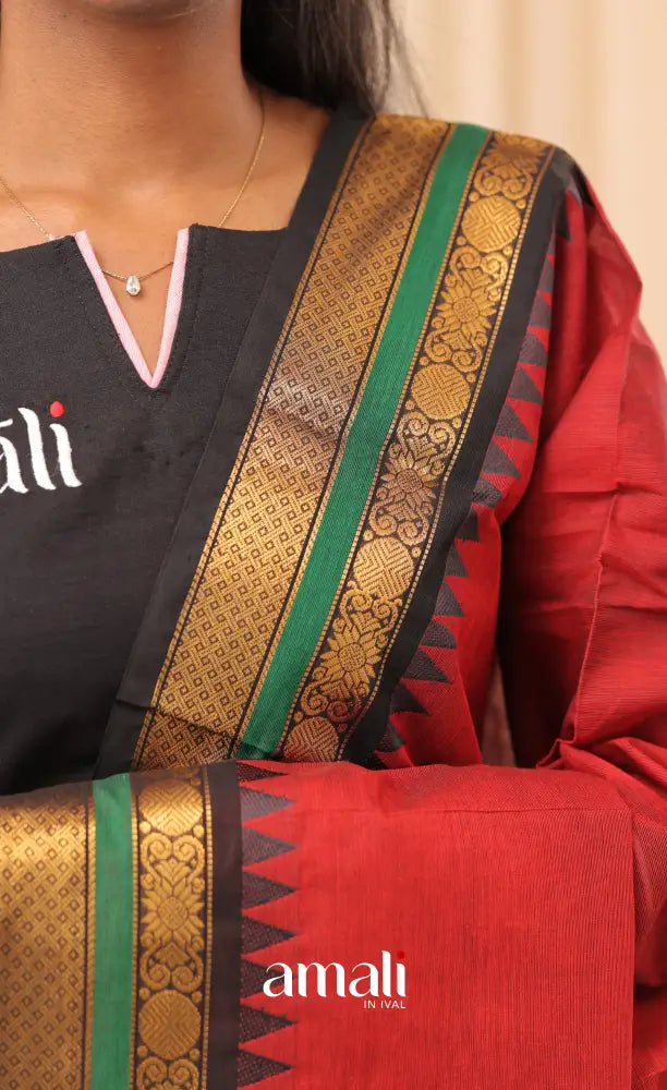 Reddish Maroon With Black Chettinad Cotton Dupatta salwar