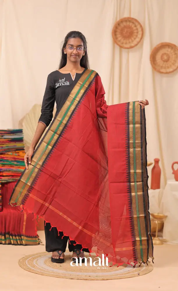 Reddish Maroon With Black Chettinad Cotton Dupatta salwar