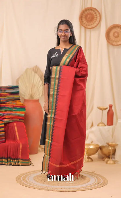 Reddish Maroon With Black Chettinad Cotton Dupatta salwar
