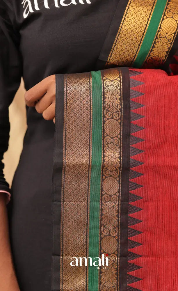 Reddish Maroon With Black Chettinad Cotton Dupatta salwar