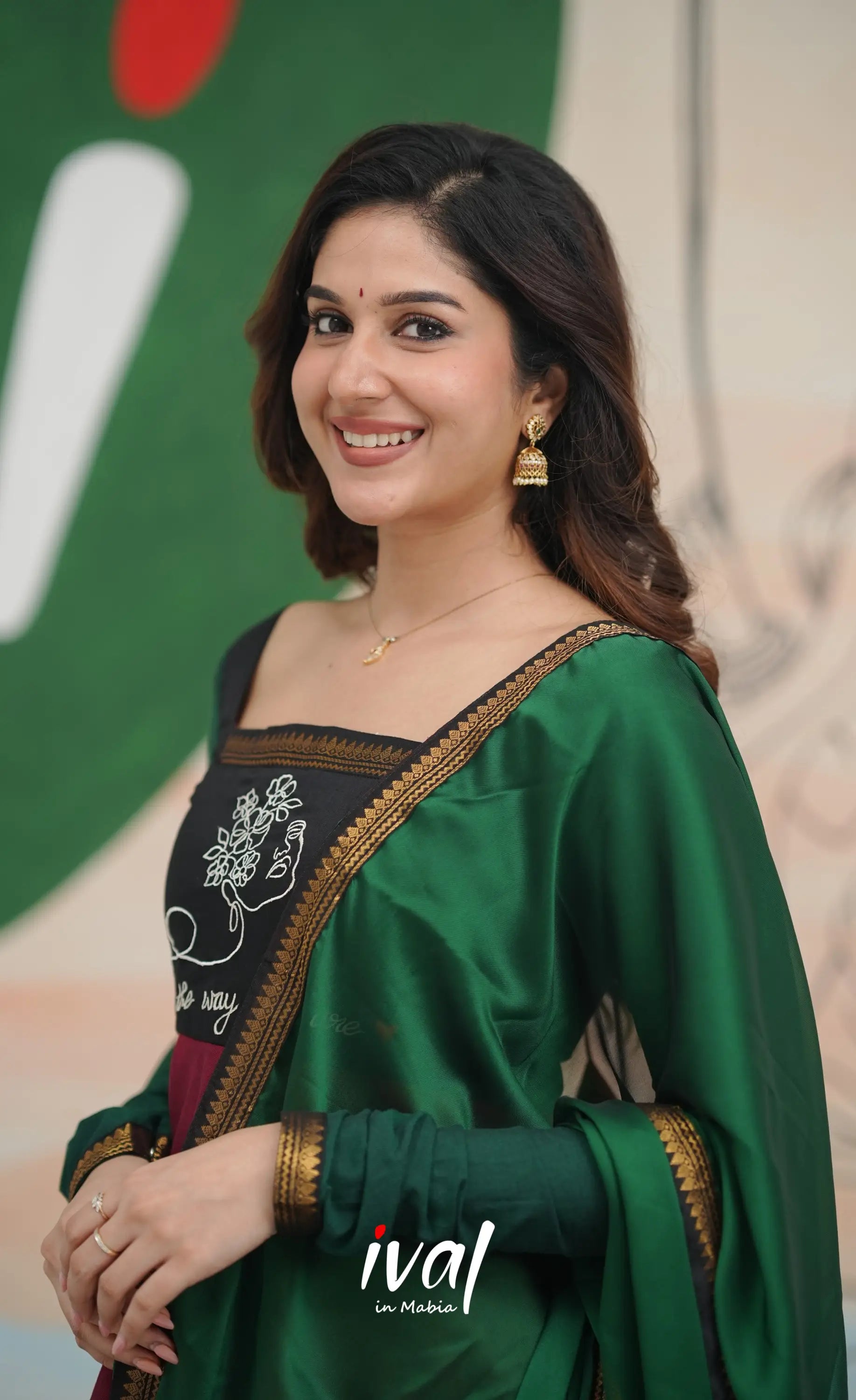 Reddish maroon with Dark green Chettinad cotton Anarkali Anarkalis