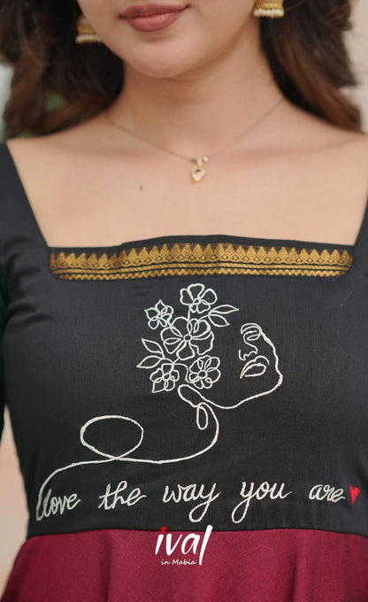 Reddish maroon with Dark green Chettinad cotton Anarkali Anarkalis