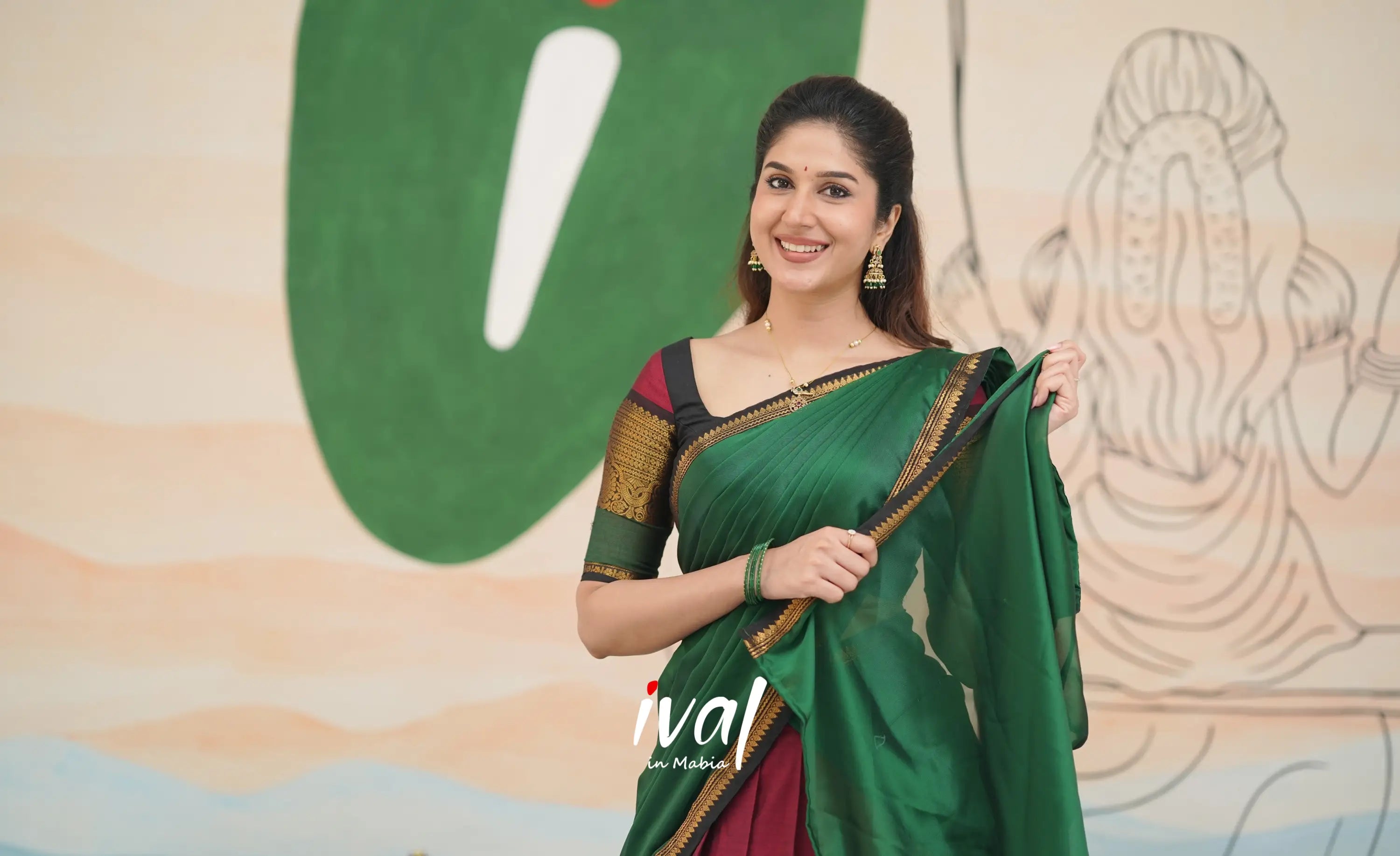 Reddish maroon with Dark green Padmaja Chettinad cotton Halfsaree Half Sarees
