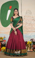 Reddish maroon with Dark green Padmaja Chettinad cotton Halfsaree Half Sarees