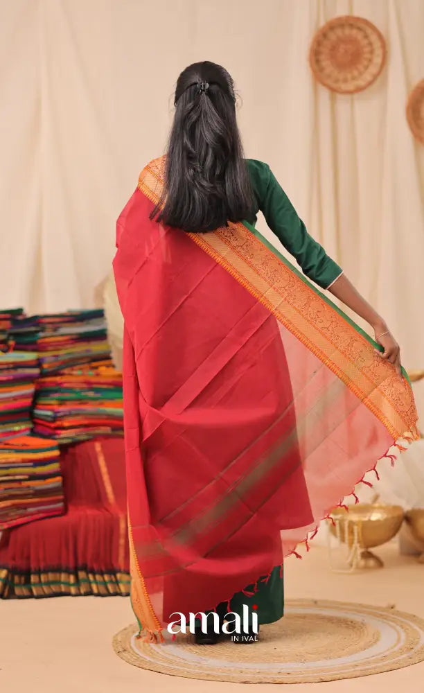 Reddish Maroon With Green Chettinad Cotton Dupatta salwar