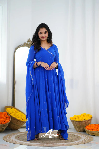 Royal Blue Georgette Anarkali Anarkalis