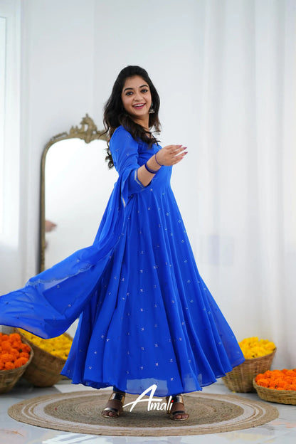 Royal Blue Georgette Anarkali Anarkalis