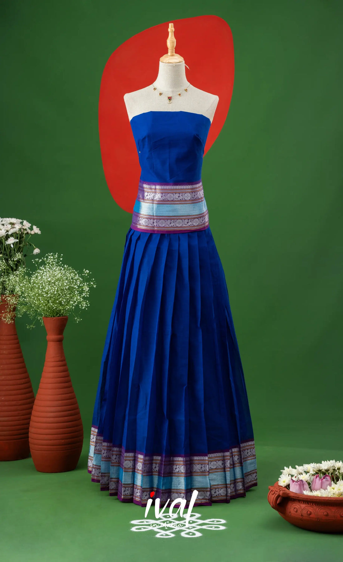Royal Blue with Violet Semi-Stitched Cotton Halfsaree Half Sarees