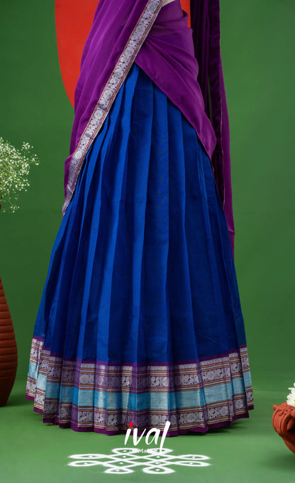 Royal Blue with Violet Semi-Stitched Cotton Halfsaree Half Sarees