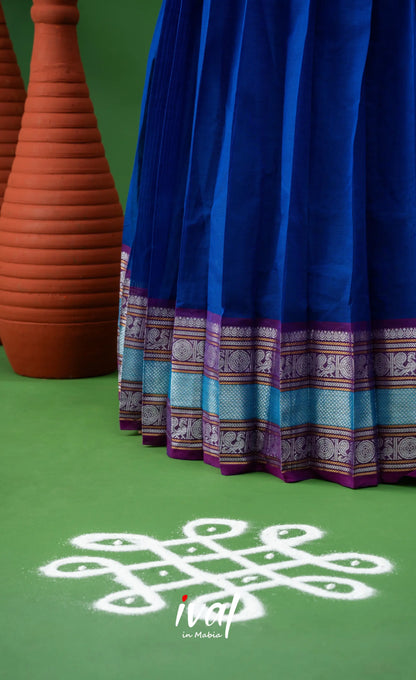 Royal Blue with Violet Semi-Stitched Cotton Halfsaree Half Sarees