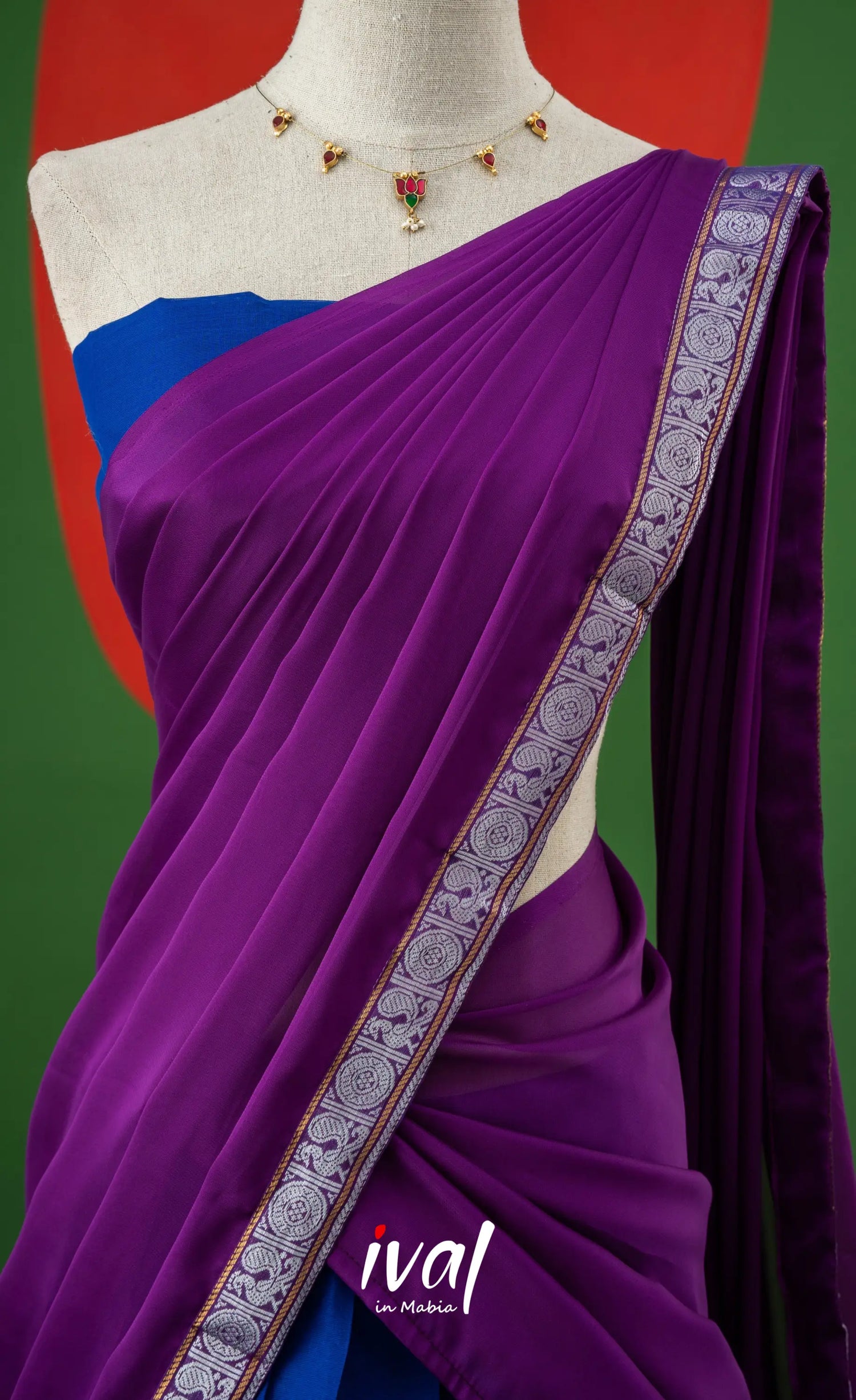 Royal Blue with Violet Semi-Stitched Cotton Halfsaree Half Sarees