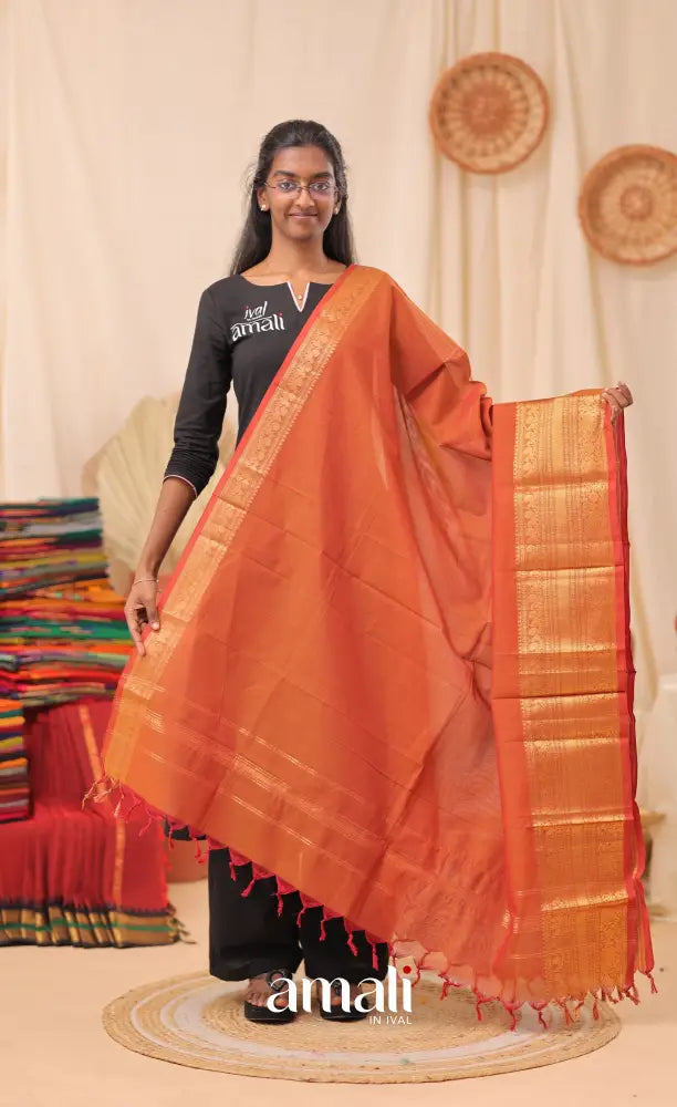 Rust Orange With Gold Chettinad Cotton Dupatta salwar