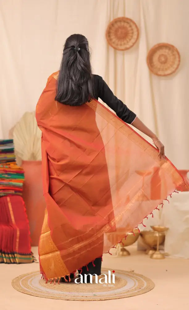 Rust Orange With Gold Chettinad Cotton Dupatta salwar