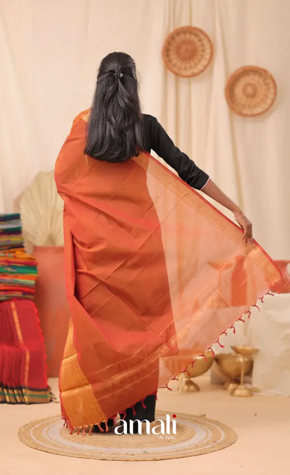 Rust Orange With Gold Chettinad Cotton Dupatta salwar