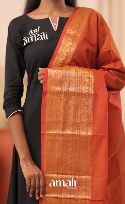 Rust Orange With Gold Chettinad Cotton Dupatta salwar