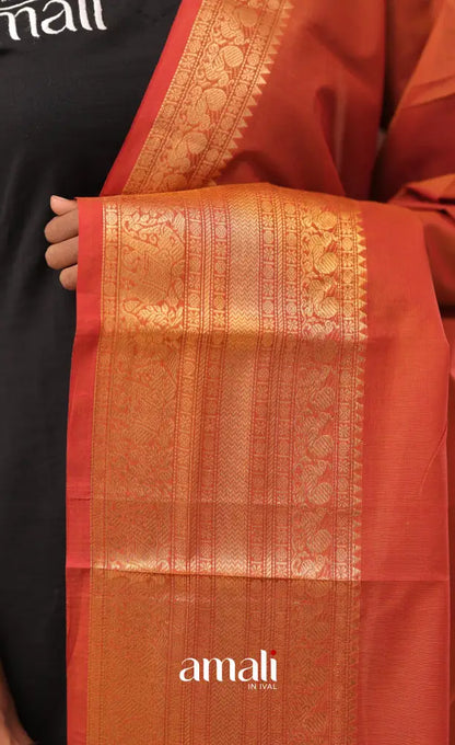 Rust Orange With Gold Chettinad Cotton Dupatta salwar