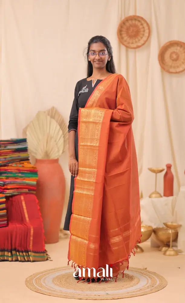 Rust Orange With Gold Chettinad Cotton Dupatta salwar