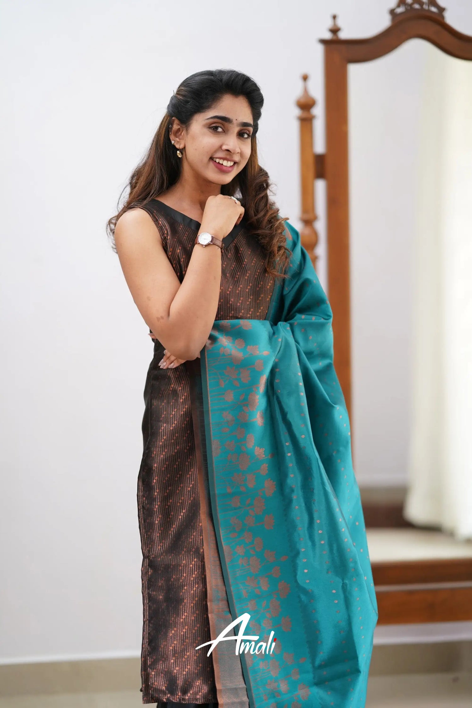 Saara - Black And Teal Semi Kanchipuram Silk Salwar Salwar