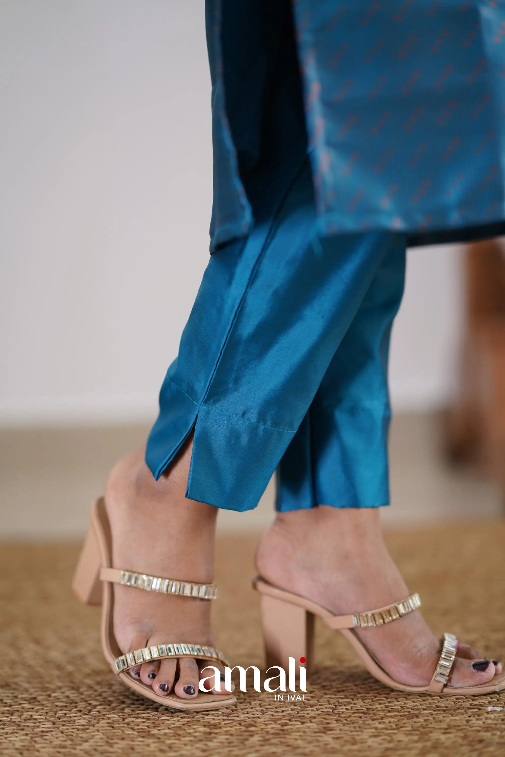 Saara - Blue And Orange Semi Kanchipuram Silk Salwar Salwar