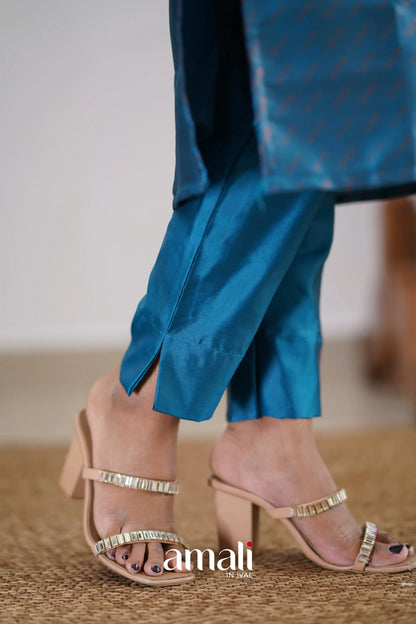 Saara - Blue And Orange Semi Kanchipuram Silk Salwar Salwar