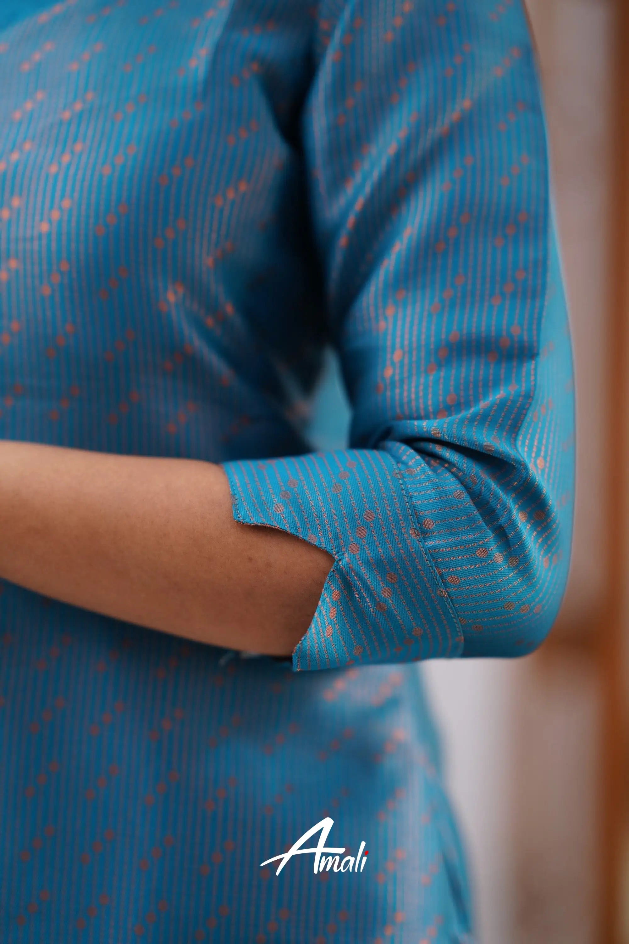 Saara - Blue And Orange Semi Kanchipuram Silk Salwar Salwar