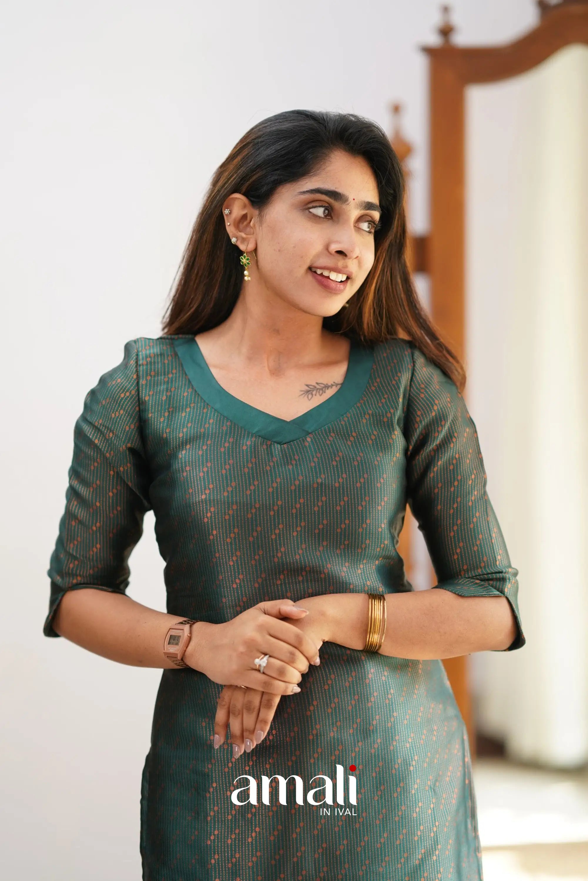 Saara - Dark Green And Maroon Semi Kanchipuram Silk Salwar Salwar