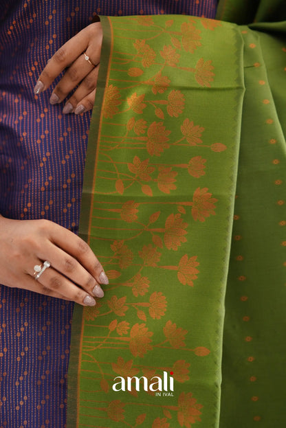 Saara - Dark Purplish Blue And Light Green Semi Kanchipuram Silk Salwar Salwar