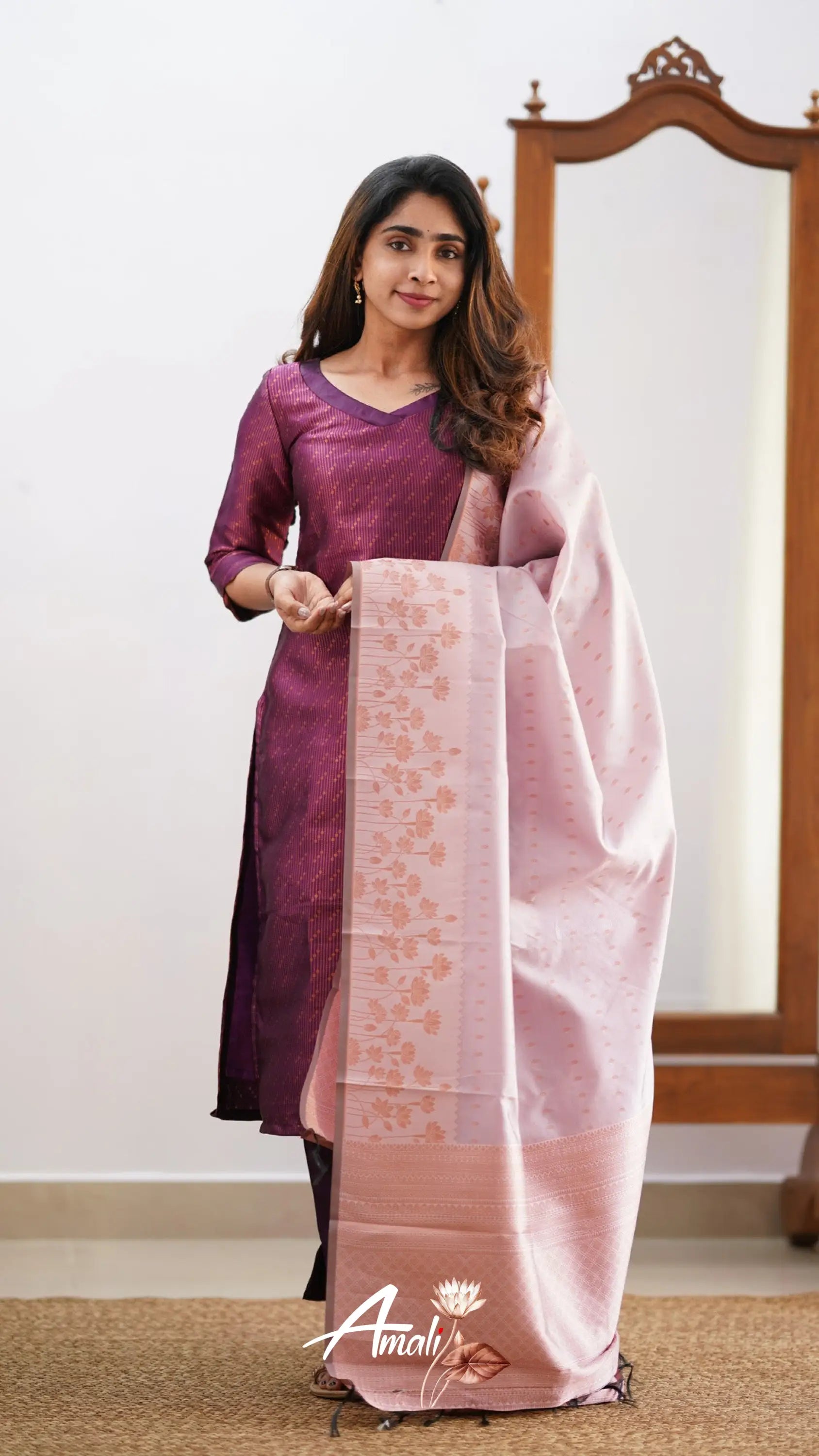 Saara - Magenta And Pastel Pink Semi Kanchipuram Silk Salwar Salwar