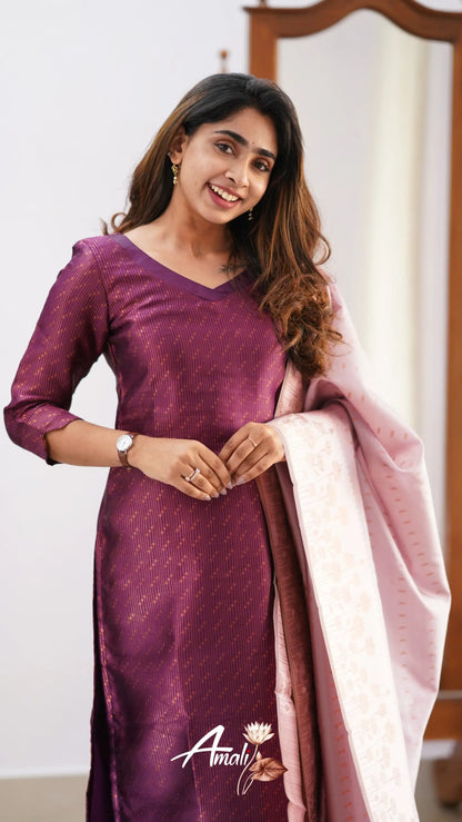 Saara - Magenta And Pastel Pink Semi Kanchipuram Silk Salwar Salwar