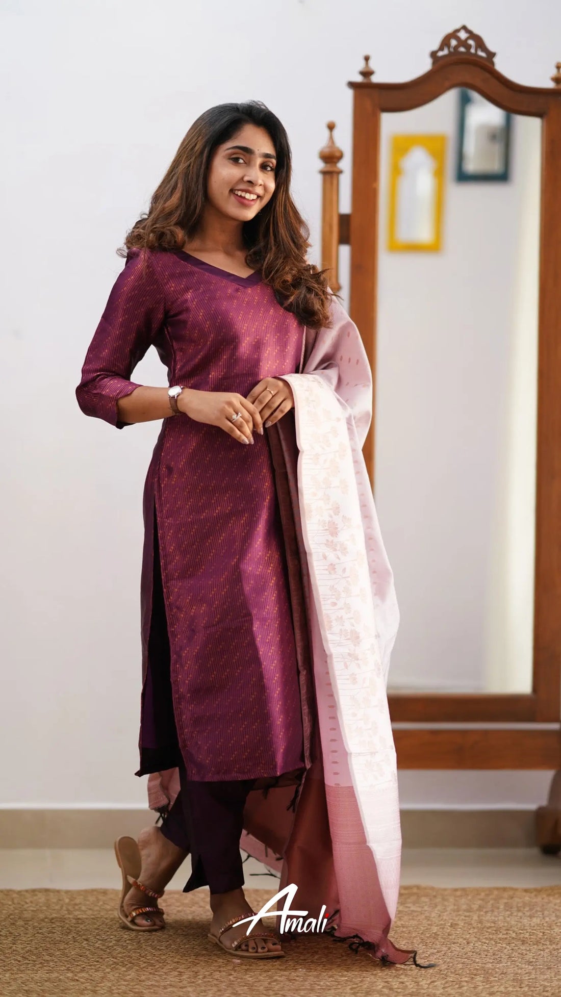 Sanvi - Magenta And Pastel Pink Semi Kanchipuram Silk Salwar Salwar