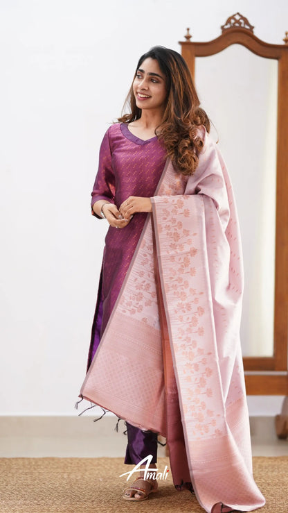 Saara - Magenta And Pastel Pink Semi Kanchipuram Silk Salwar Salwar