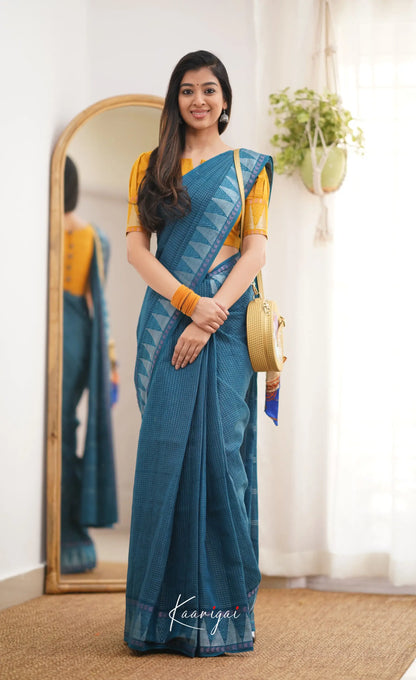 Saaral Peacock Blue Shade And Mustard Tone Sungudi Saree Sarees