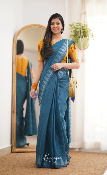 Saaral Peacock Blue Shade And Mustard Tone Sungudi Saree Sarees