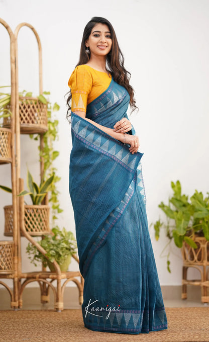 Saaral Peacock Blue Shade And Mustard Tone Sungudi Saree Sarees